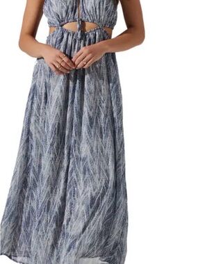 Astr Blue Patterned Cutout Maxi Dress